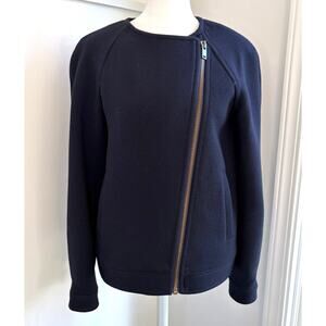 J.Crew Double Cloth Navy Blue Zip Up Jacket Size 2 Italian Wool Blazer XS Luxury